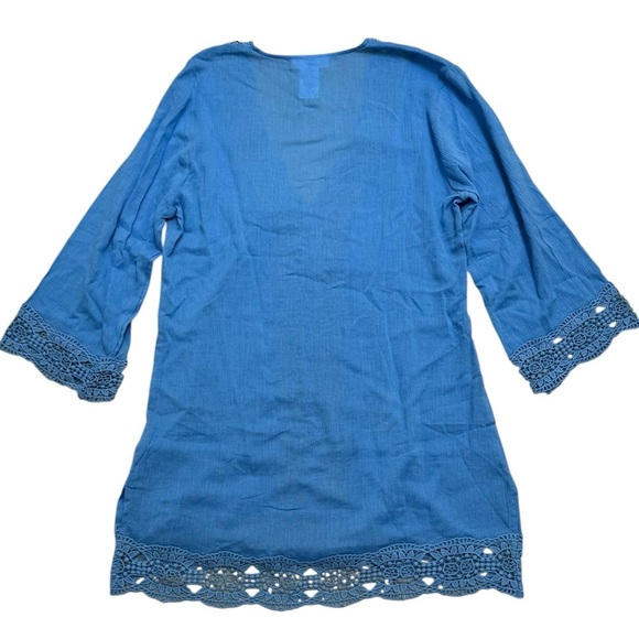 La Blanca Sz XS coverup Blue Crochet Beach Cover-Up 100% cotton Vacation boho - Picture 3 of 5